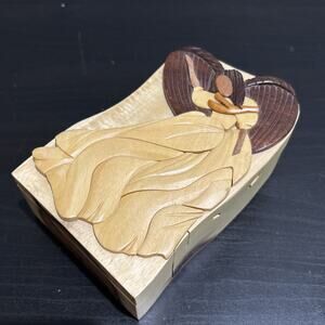 Carver Dan Wooden Dancing Angel Box Puzzle Trinket Gift Compartment Handcrafted